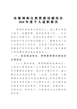 2020市规划和自然资源局副局长2020年度个人述职报告