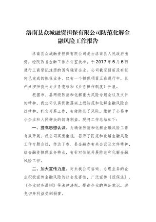 洛南县众城融资担保有限公司防范化解金融风险工作报告_转换