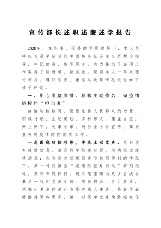 XXX宣传部长述职述廉述学报告