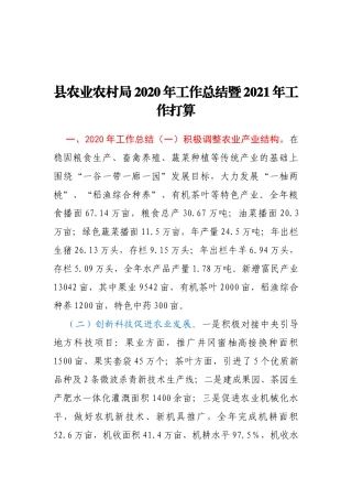 xx农业农村局2020年工作总结暨2021年工作打算1