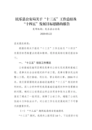 XX县公安局关于“十三五”工作总结及“十四五”发展目标思路的报告