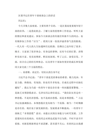 区委书记在青年干部座谈会上的讲话