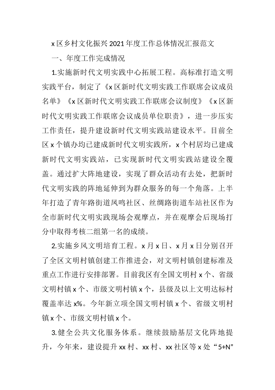 区乡村文化振兴2021年度工作总体情况汇报_第1页