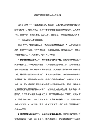 区医疗保障局组建以来工作汇报 - 副本
