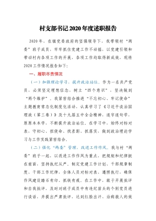 X村支部书记2020年度述职报告