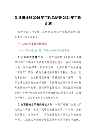 X县审计局2020年工作总结暨2021年工作计划