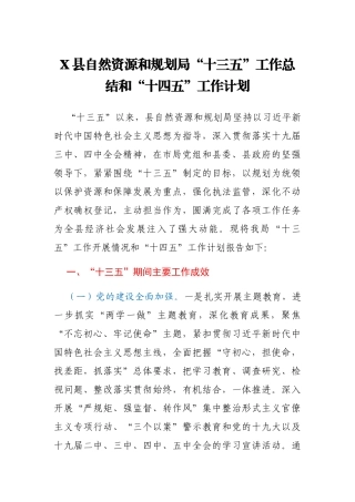 X县自然资源和规划局“十三五”工作总结和“十四五”工作计划