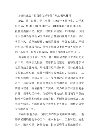X镇长评选“担当作为好干部”现实表现材料