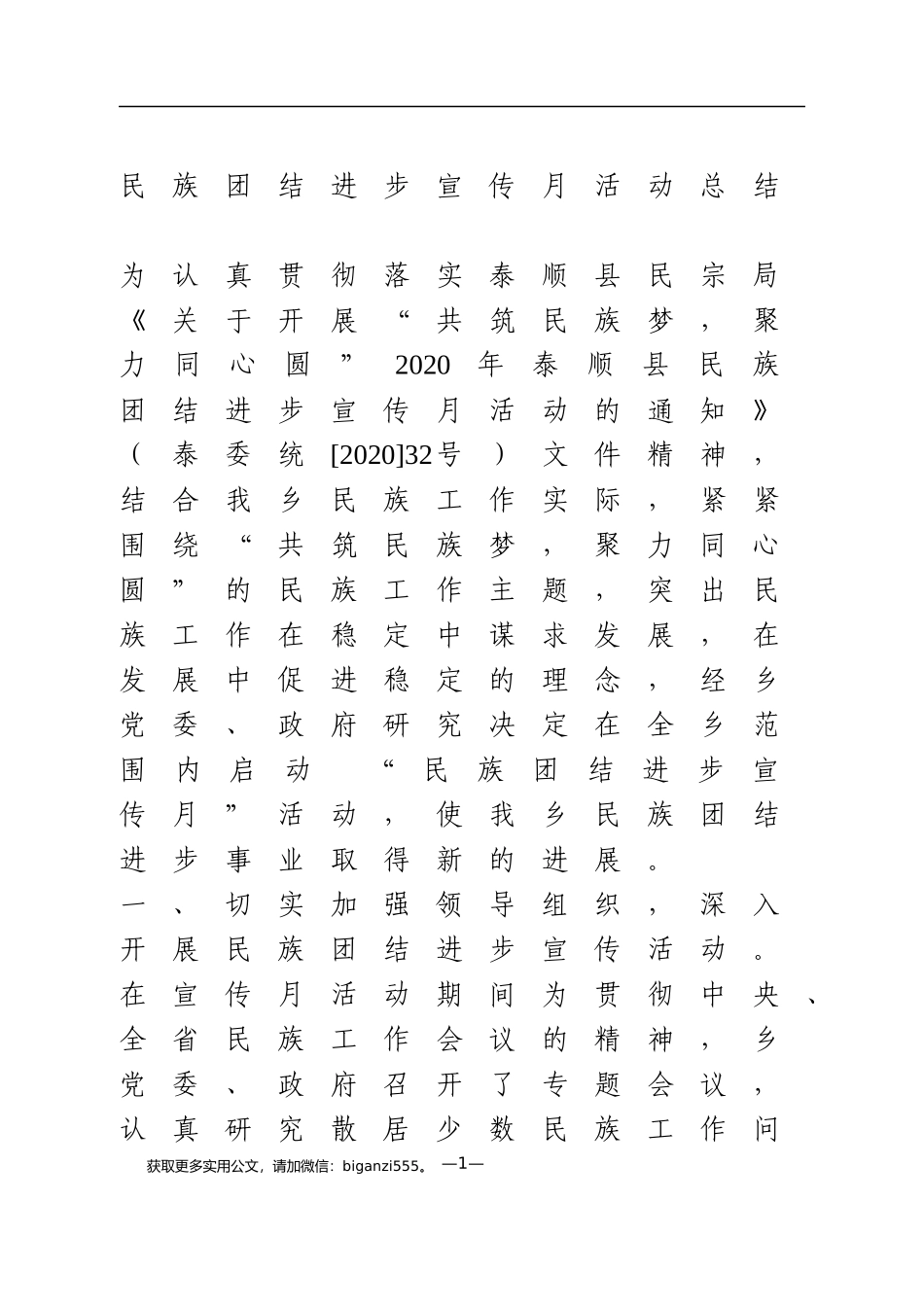 民族团结进步宣传月活动总结_第1页