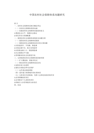 中国农村社会保障体系问题研究提纲