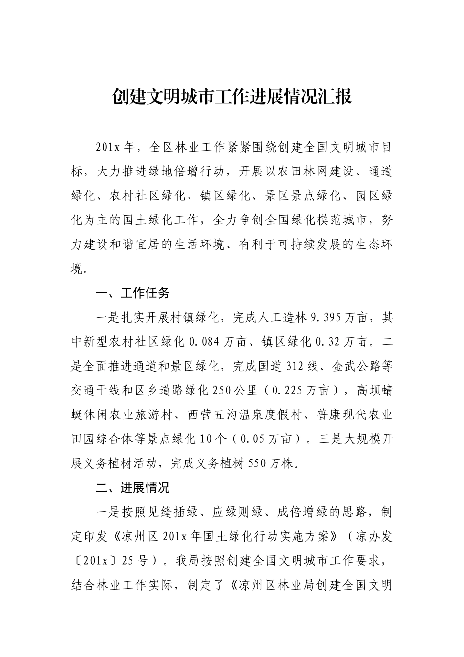 创建文明城市工作进展情况汇报_转换_第1页