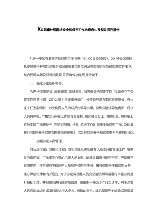 审计局网络安全和保密工作自查自纠及整改提升报告