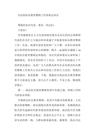 市法院队伍教育整顿工作座谈会讲话