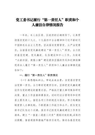 党工委书记履行“第一责任人”职责和个人廉洁自律情况报告_转换