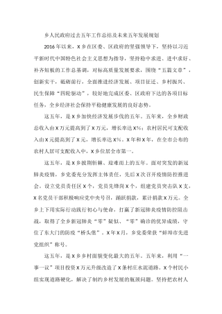 乡人民政府过去五年工作总结及未来五年发展规划