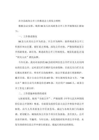 在全县政务公开工作推进会上的发言材料