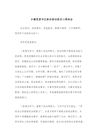 乡镇党委书记参加培训班后心得体会