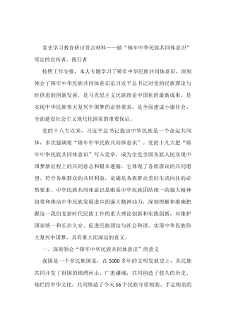 党史学习教育研讨发言材料——做“铸牢中华民族共同体意识”坚定的宣传者、践行者
