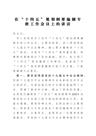 在十四五规划纲要编制专班工作会议上的讲话