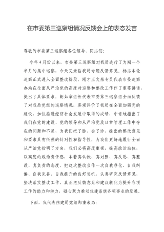 在市委第三巡察组情况反馈会上的表态发言