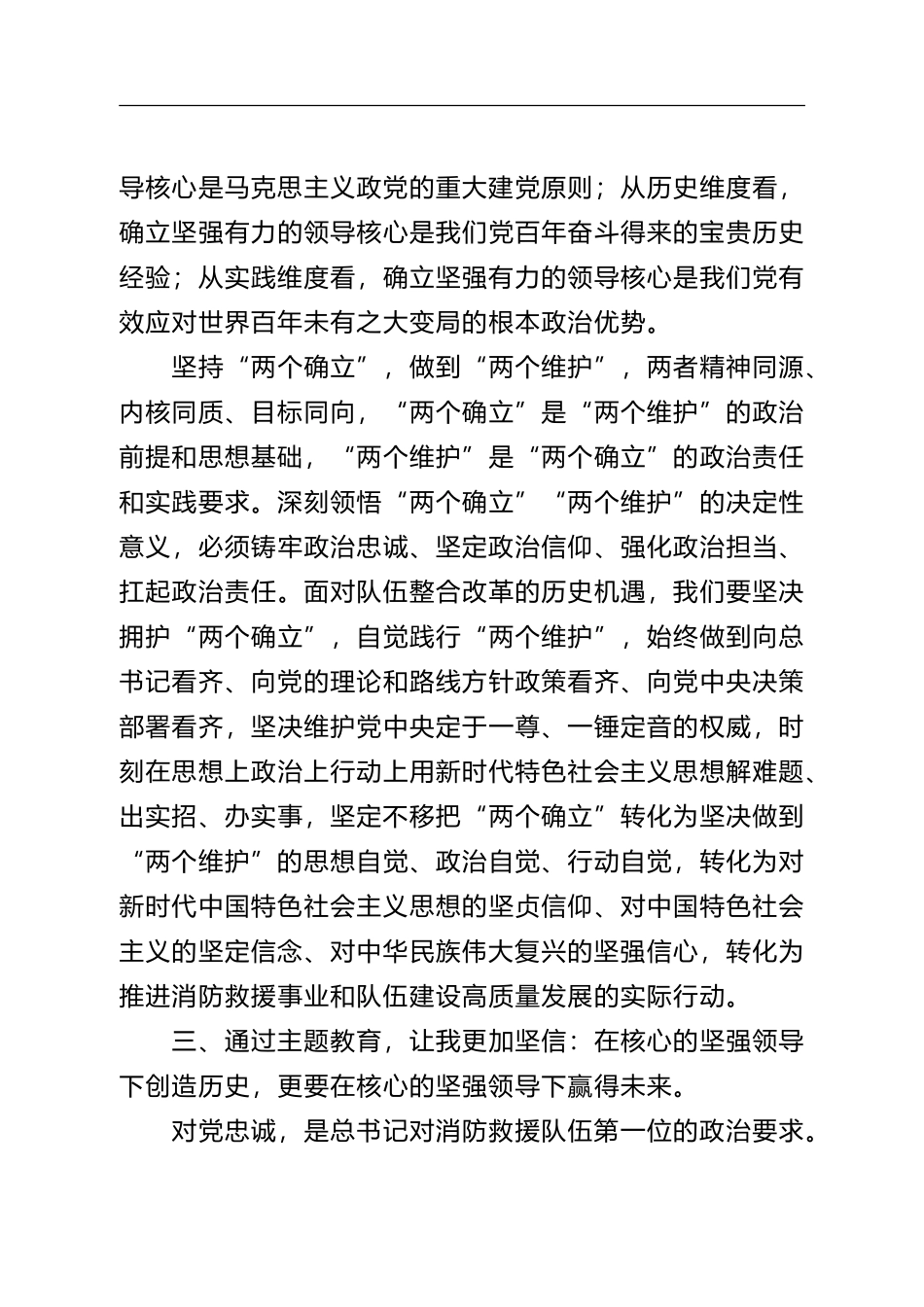 消防救援队伍“牢记领袖训词，永做忠诚卫士”主题教育第一专题研讨发言_第3页