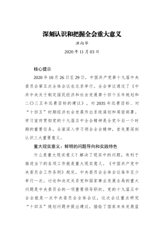 洪向华：深刻认识和把握全会重大意义
