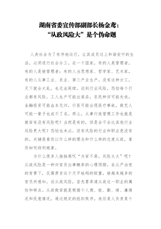 湖南省委宣传部副部长杨金鸢：“从政风险大”是个伪命题