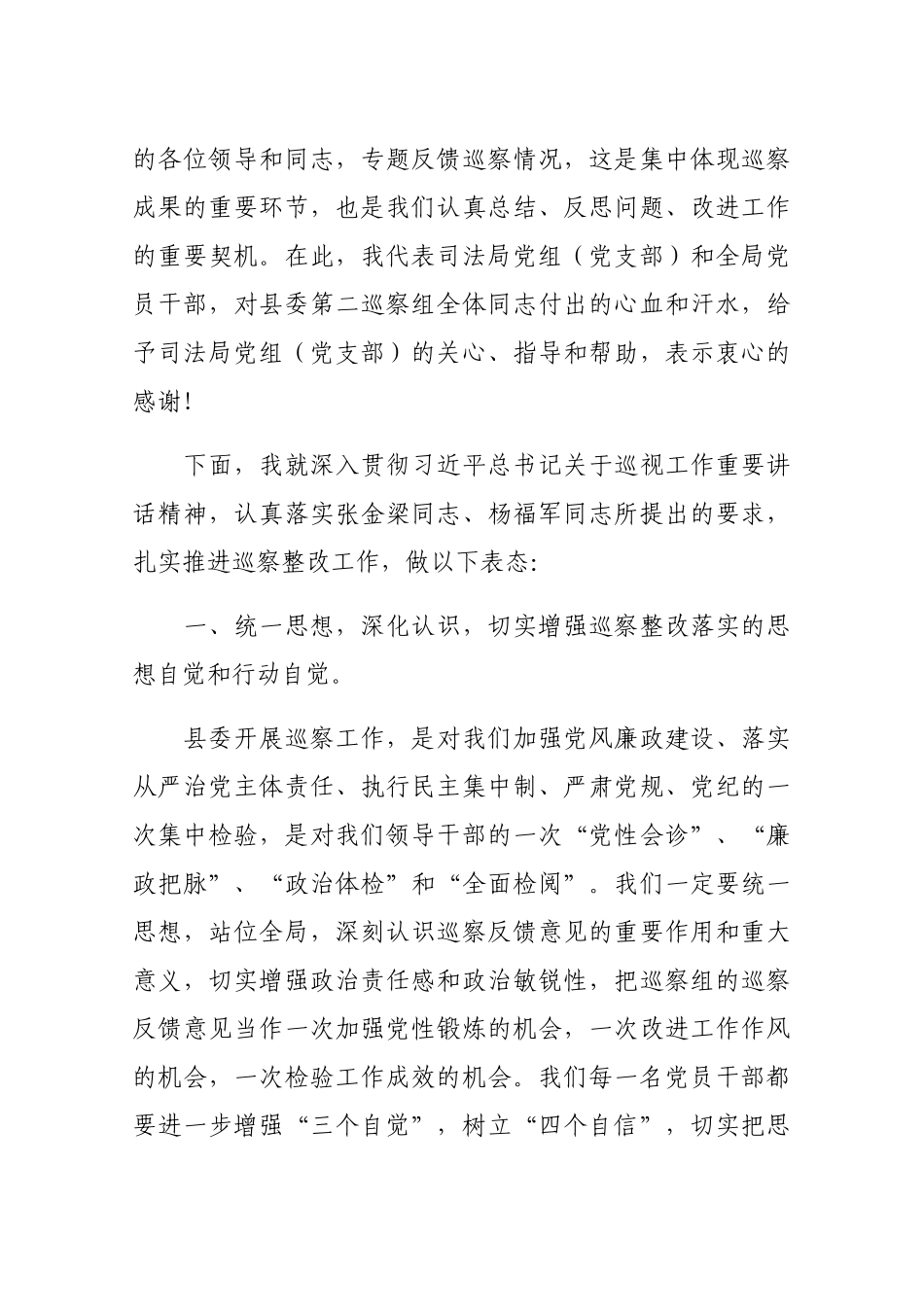在县委第二巡察组对司法局党组（党支部）巡察情况反馈会议上的表态发言_第2页