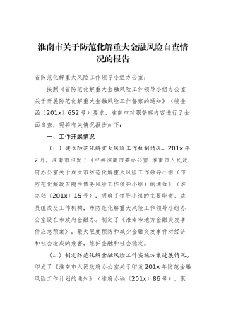 淮南市关于防范化解重大金融风险自查情况的报告_转换