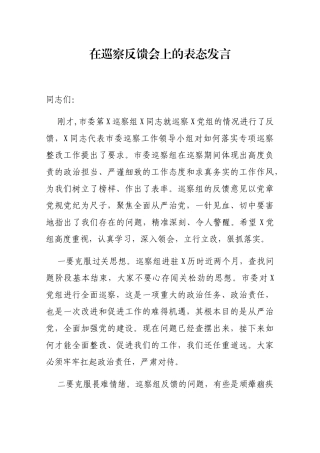 在巡察反馈会上的表态发言