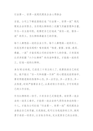 行业第一、世界一流现代煤炭企业心得体会