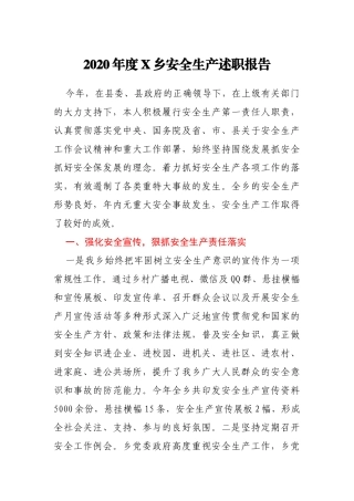 2020年度X乡安全生产述职报告