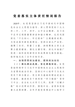 2020年度党委落实主体责任情况报告