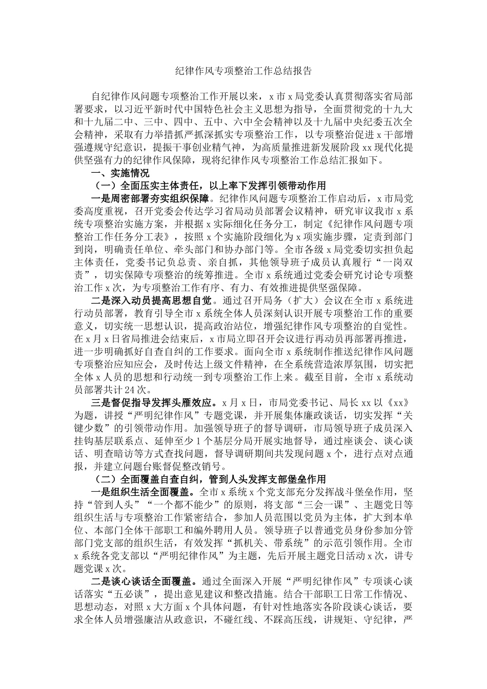 纪律作风专项整治工作总结报告_第1页