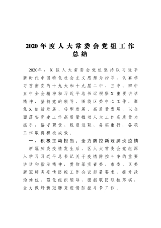 2020年度人大常委会党组工作总结