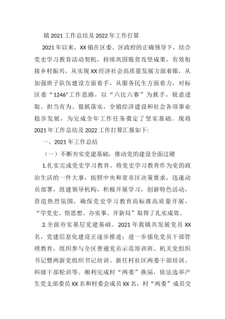 镇2021工作总结及2022年工作打算