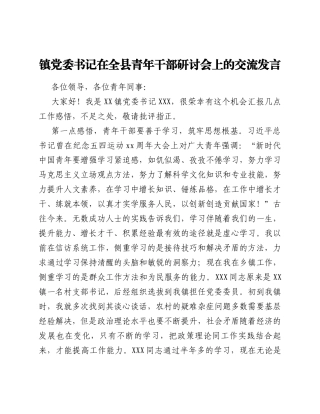 镇党委书记在全县青年干部研讨会上的交流发言