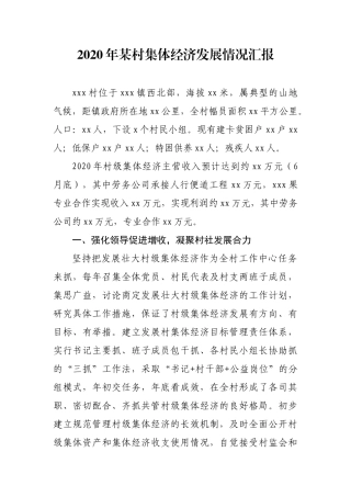 2020年某村集体经济发展情况汇报
