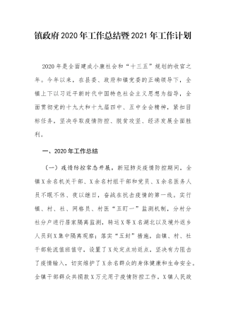 镇政府2020年工作总结暨2021年工作计划