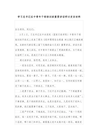 学习总书记在中青年干部培训班重要讲话研讨发言材料