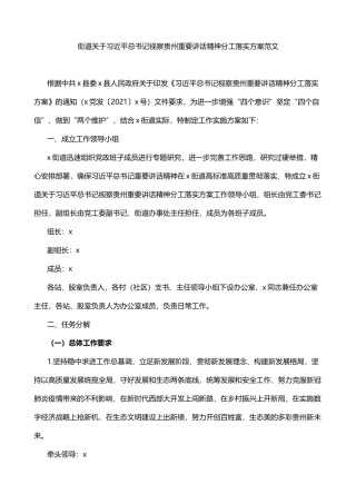 街道关于视察贵州讲话精神分工落实方案