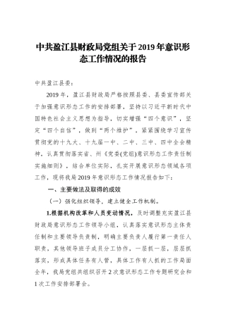 中共盈江县财政局党组关于2019年意识形态工作情况的报告
