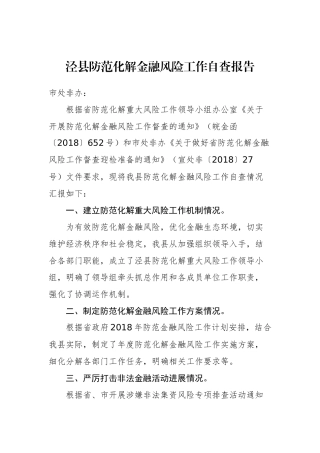 泾县防范化解金融风险工作自查报告_转换