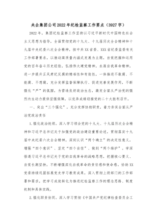 央企集团公司2022年纪检监察工作要点（3927字）