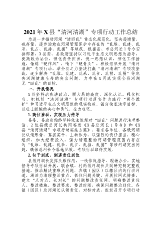 2021年X县“清河清湖”专项行动工作总结