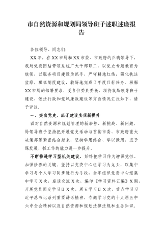 局机关：市自然资源和规划局领导班子述职述廉