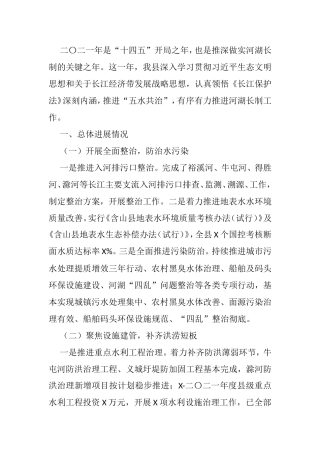 2021年度县全面推进河湖长制工作总结