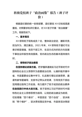 科级党组班子“政治画像”报告（班子评价）