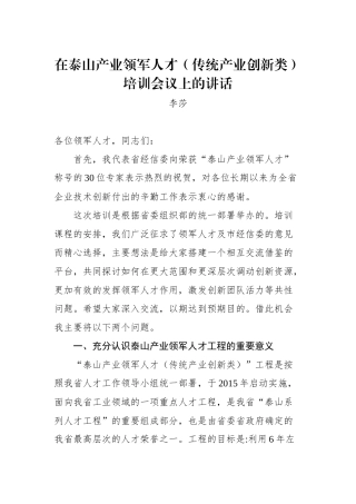 李莎：在泰山产业领军人才（传统产业创新类）培训会议上的讲话_转换