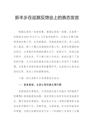 新丰乡在巡察反馈会上的表态发言